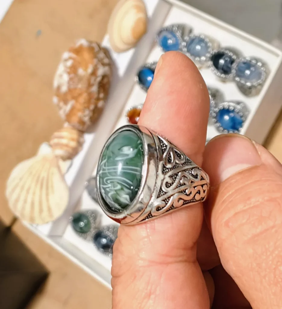 Bague homme pierre verte effet malachite - Khaldoun