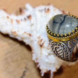 Bague homme effet pierre de lune gris bleu - Khaldoun