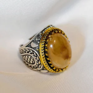 Bague homme pierre citrine doree monture bicolore - Khaldoun