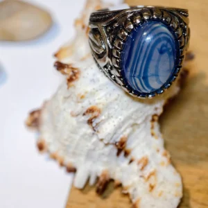 Bague homme pierre bleue agate rayee - Khaldoun