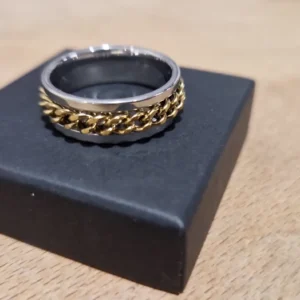 Bague anti-stress homme à chaîne dorée pivotante sur tungstène - Khaldoün