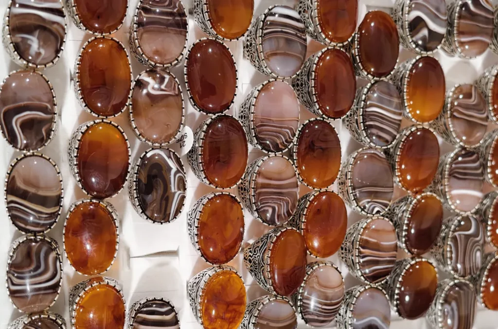 Collection de bagues homme pierre ambre et cognac - Khaldoun