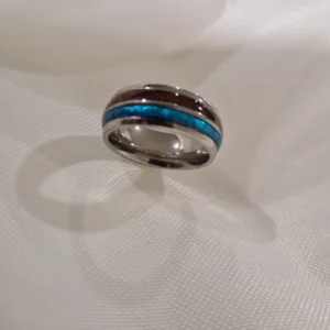 Bague homme tungstène avec incrustation bois et turquoise - Khaldoün