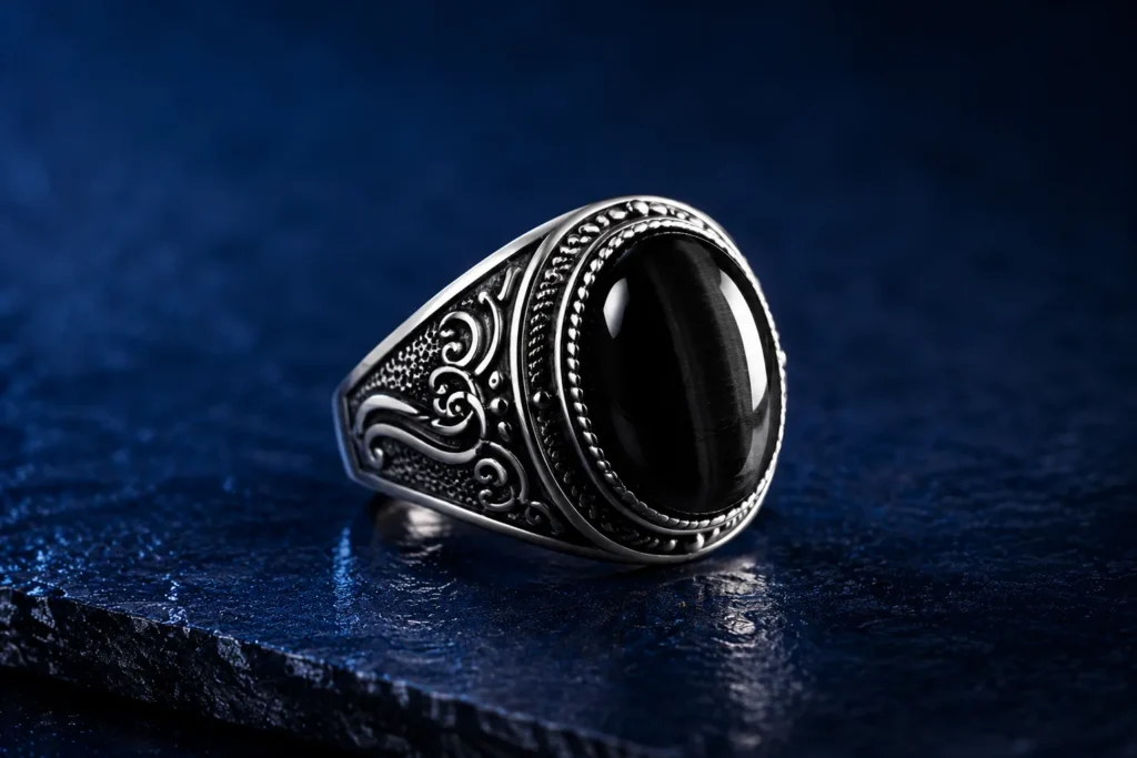 Bague homme pierre noire onyx - chevalière Khaldoün