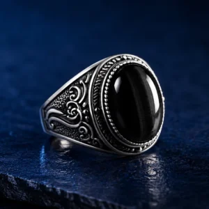 Bague homme pierre noire onyx - chevalière Khaldoün
