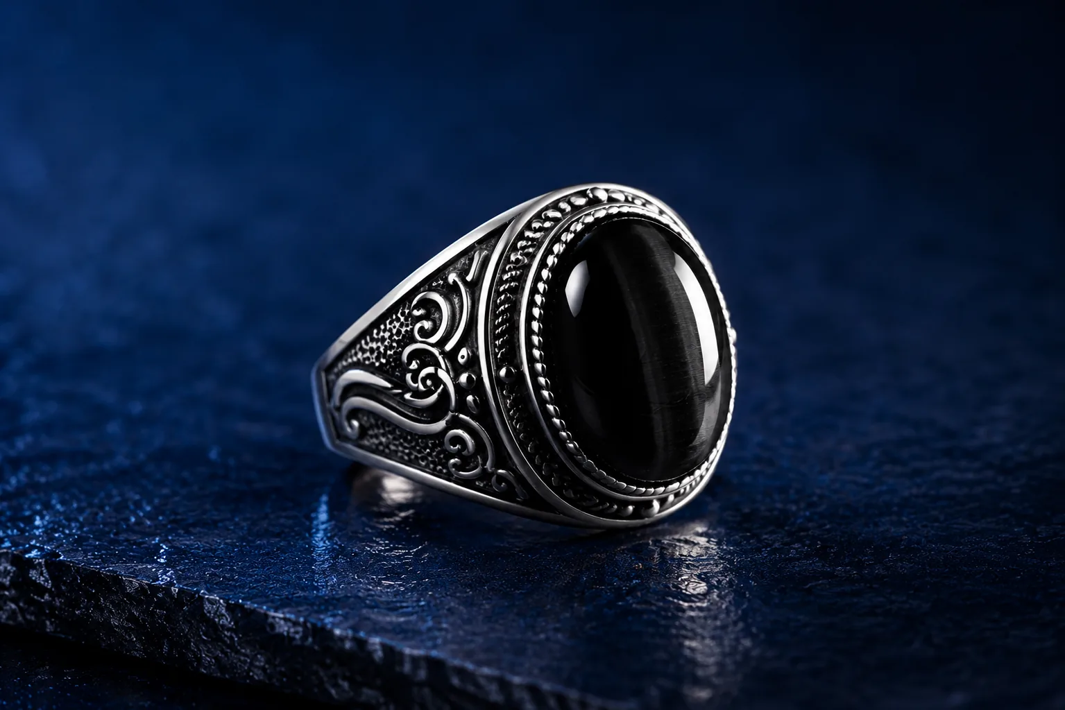 Bague homme pierre noire onyx - chevalière Khaldoün